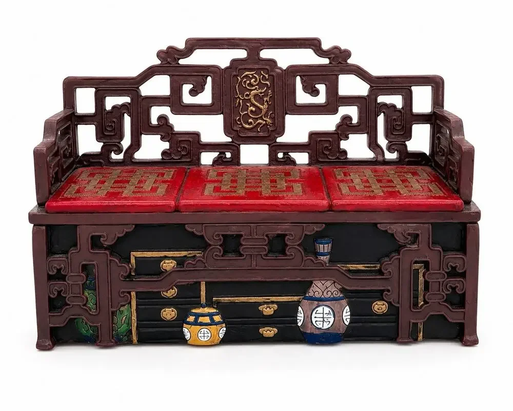 Enesco Asian Throne Sofa Bench Jewelry Box Chinese Style Trinket Decor VtG 2000